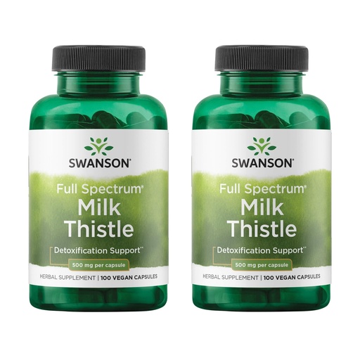 [BRSWGFAYOICQ2DLH] Swanson Full Spectrum Milk Thistle Liver Health Supplement for Adults Seeking Natural Detoxification and Antioxidant Support - 500 mg (100 Vegan Capsules, 2 Pack)