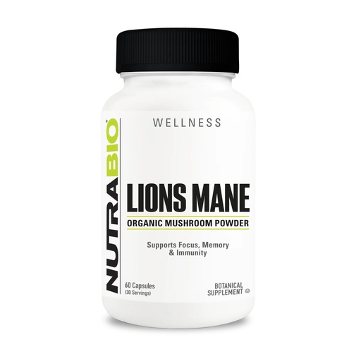[BRSROEDYCABR62Q4] NutraBio Organic Lion's Mane Mushroom Supplement Capsules - 500mg Powder - Focus, Memory, Immunity Support - 60 Vegetable Capsules