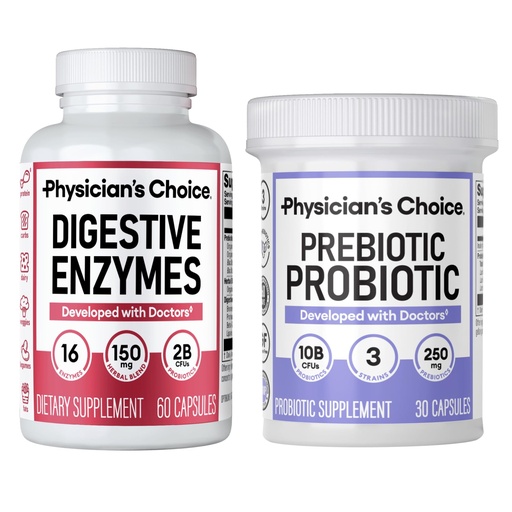 [BRSROAI5AEFWMALV] Physician's CHOICE Prebiotic-Probiotic + Digestive Multi-enzymes 60CT - Digestive Health Bundle