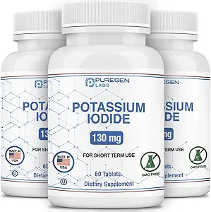 [BRSRMYALAQNR6DT6] Potassium Iodide Tablets 130 mg EXP 07/2025, Kosher Iodine Tablets, Thyroid Support – 3 Pack | 180 Tablets Total