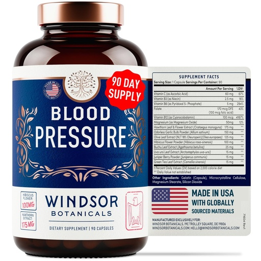 [BRSWYCQECMMWMFLB] Blood Pressure Support Supplement - Green Tea, Hibiscus, Hawthorn, Garlic - Blood Pressure Vitamin, Mineral and Activated Naturals - 3 Month Supply, 90 Capsules