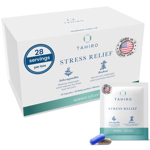 [BRSW2EINBANWEELF] TAHIRO Stress-Relief Supplement – Natural Brain Support Supplement with Magnesium, Vitamin B, Ashwagandha, Brahmi – Non-GMO Vegan Brain Booster Supplement for Focus and Energy – 28-Packets