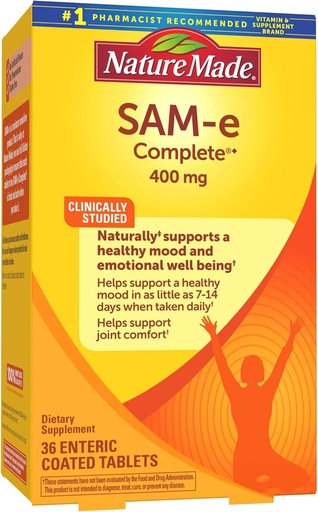 [BRSWIYT3A54GC2LU] Nature Made SAM-e Complete 400 mg, Dietary Supplement for Mood Support, 36 Tablets, 36 Day Supply