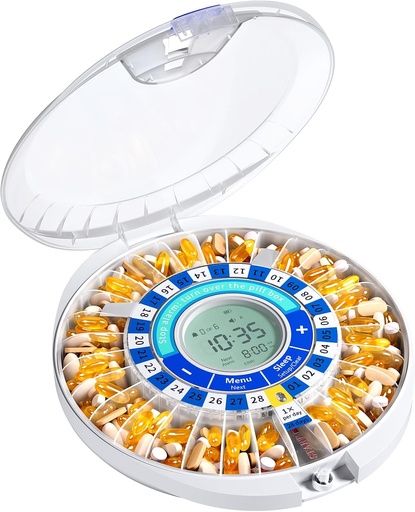 [BRSRAGIRAQPQKFLL] Daviky Automatic Pill Dispenser for Elderly with Alarm, 28-Day Electronic Locked Pill Box, Sound & Light Reminders for Medication, Vitamins, and Supplements(Blue)