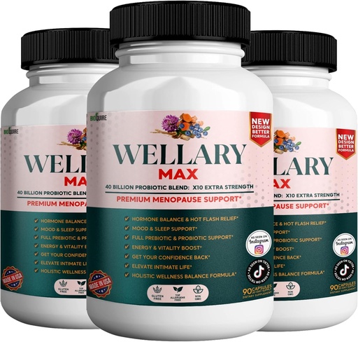 [BRSRABATCMBBGCDV] Wellary Max Menopause Support Supplement, 40 Billion CFU Probiotic Blend, 90 Capsules (3)