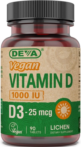 [BRSWGHD5AEAQ2FL2] DEVA Vegan Vitamin D3 Supplement - Once-Per-Day Tablet with 1000 IU - Cholecalciferol - Lichen Plant Derived - 90 Small Tablets