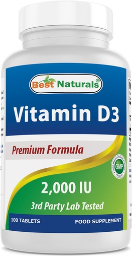 [BRSWYBL6OIFGACDA] Best Naturals Vitamin D3 2000 IU (50 mcg) - 100 Tablets - 100 Days Supply - Helps Support Immune Health, Strong Bones and Teeth, & Muscle Function (100 Count (Pack of 1))