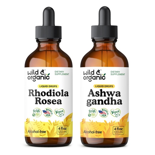 [BRSRAGQ7AUNAYADZ] Wild & Organic Rhodiola Rosea Tincture 4 fl oz & Ashwagandha Tincture 4 fl oz