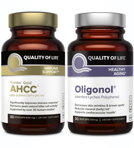 [BRSRMAI3ORYAAETL] Quality of Life Features Kinoko Gold AHCC and Oligonol Lychee Extract - Immune Support Healthy Aging Bundle