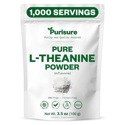 [BRSWGFQHBAMQYEY2] Purisure L-Theanine Powder, 100 g, Pure L Theanine Powder That Promotes Relaxation and Focus, Supplement for Cognitive Function, No Fillers, Non-GMO, 1000 Servings