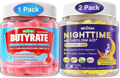 [BRSRAA35BUHQAYDK] Bundle: Butyrate Gummies with Probiotic + Prebiotic + Postbiotic & Melatonin 10mg 20mg Night Time Metabolism Sleep Gummies