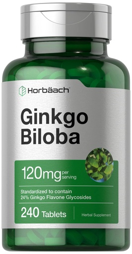 [BRSRMCQ5ABYWAALZ] Horbäach Ginkgo Biloba Supplement | 120mg | 240 Tablets | Standardized Herbal Extract | Flavone Glycosides | Vegetarian, Non-GMO, and Gluten Free