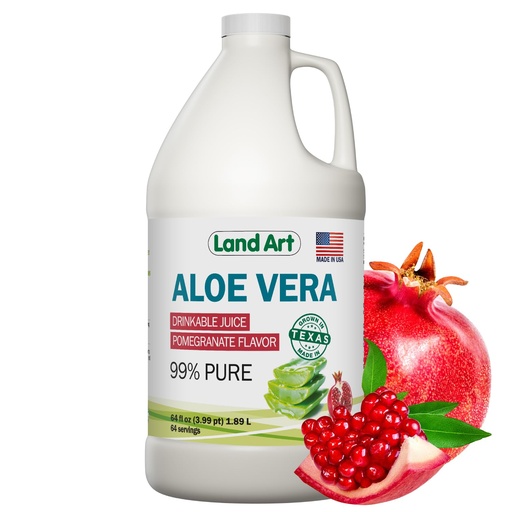 [BRSRO2QTBYIGGCLL] Land Art Pure Aloe Vera Juice - Pomegranate Flavored - Cold-Processed - Inner Filet from Organic Fresh Leaves from Texas - Aid- 64 fl oz