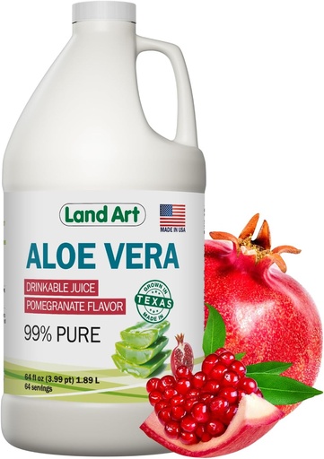 [BRSRO2QTBYIGGCLL] Land Art Pure Aloe Vera Juice - Pomegranate Flavored - Cold-Processed - Texas - Aid- 64 fl oz