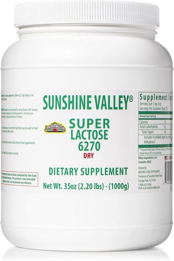 [BRSWGGL4BZ4GCCTA] Sunshine Valley® Super Lactose Dry Powder (FREE FLOW POUR) - Natural Sweetener & Baking Enhancer, Powdered Sugar for Cooking & Food Mixtures, Food Stabilizer & Filler - 35 Oz