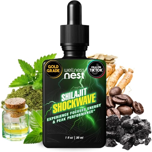 [BRSRAGIBPJ6REYA2] Wellness Nest Shilajit Shockwave Drops: Energy Drops, Focus Drops - Pure Himalayan Shilajit with Natural Tulsi, Panax Ginseng, Peppermint, Japanmint Supercharge Your Day - 30 Servings