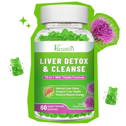 [BRSROZI6OUMBYELV] Milk Thistle Gummies for Adults. Liver Cleanse Detox Repair Gummies, Milk Thistle Extract Supplement for Liver Support Digestive Antioxidant, 60ct Apple Flavor