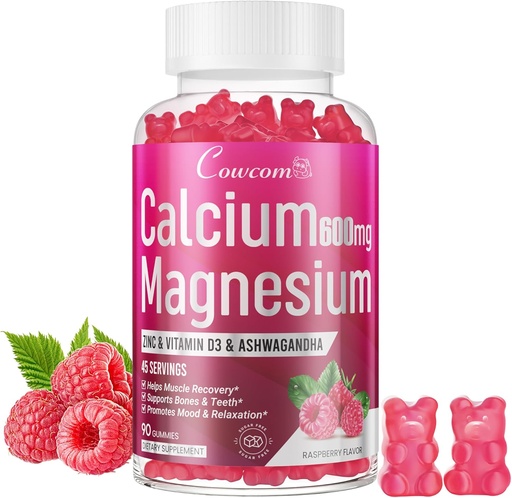 [BRSRAFAYOJ7RAHLD] Calcium Magnesium Zinc Gummies & Vitamin D3,B6,B12,Immune & Supporting Bone Health Calcium Magnesium Supplement for Women Men,Sugar-Free Vegan Raspberry Flavor 90 Counts