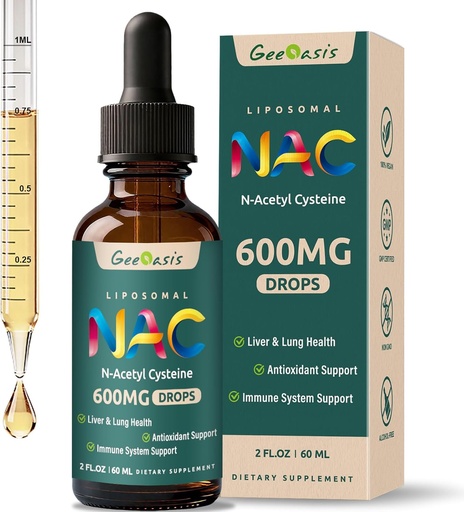 [BRSRAAACA4AWMC3V] Liposomal Líquido NAC Suplemento N-Acetil Cysteine Drops, N Acetyl Cysteine 600 mg con Quercetin & Zinc for Adults &amp; Kids, Liver & Lung Support, Antioxidant, Immune & Skin Health, 2 Fl Oz
