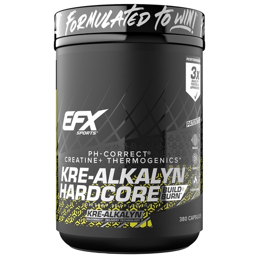 [BRSWYZTRCQIGGCT6] EFX Sports Kre-Alkalyn Hardcore | Thermogenic pH Correct Creatine Monohydrate Pill Supplement | Energy & Strength Pre Workout | 126 Servings, 380 Capsules