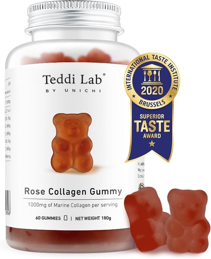 [BRSWYYICOAGQ4DTV] Unichi Rose Collagen Gummy, 1000mg High-Volume Marine Collagen Gummy Supplements for Women with Collagen Peptides, Rose Petals, Acerola Cherry, Rosehip, 60 Count