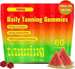 [BRSRAGIHCEDRAYDZ] 60 Pcs Natural Tanning Gummies, Astaxanthin 24mg Lycopene 50mg Plus Beta Carotene 7500 mcg, Best Astaxanthin Supplements for Skin Health & Glow, Non-GMO, Sour Watermelon Flavor
