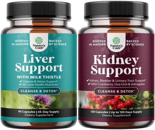 [BRSRAZY2A4PA4FDZ] Bundle of Liver Cleanse Detox & Repair - Silymarin Milk Thistle Supplements with Dandelion Root, Choline, Beetroot & Artichoke Extract and Kidney Support with Uva Ursi, Stinging Nettle & Astragalus