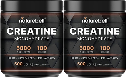 [BRSRMBT3CVYQ2EQZ] NatureBell 2 Pack Instant Creatine Monohydrate Powder 500g, 5,000mg Per Serving | Micronized, Pure, & Unflavored | Pre-Workout | Keto, Vegan, Filler-Free | 200 Servings (2.2 lb)