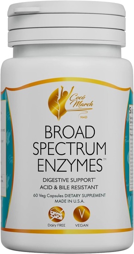 [BRSROZD3BEBGCEL3] Cocó March N.M.D Broad Spectrum Enzymes- 18 Enzymes for Gluten-Lactose-Digestive Support -Adult &amp; Children Acid and Bile Resistant - Dairy Free, Vegan, 460 mg Proprietary Blend, 60 cápsulas