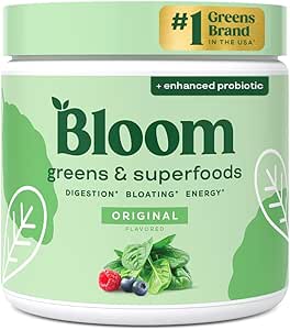 [BRSWYAQYO4NBY3LK] Bloom Nutrition Superfood Greens Powder, Digestive Enzymes with Probiotics and Prebiotics, Gut Health, Bloating Relief for Women, Chlorella, Green Juice Mix with Beet Root Powder, 30 SVG, Original