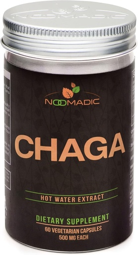 [BRSW2FIBBVYAG2Y4] Noomadic Chaga Mushroom, 60 Capsules, 500mg Each, Antioxidant & Immune Support, Hot Water Extract, Fruiting Bodies, 30% Beta-D-Glucans