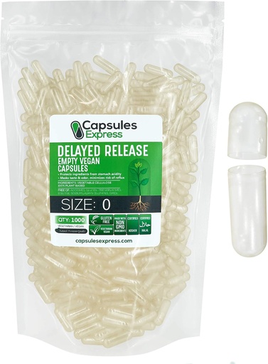[BRSWYZIFBMJQ2HTK] XPRS Nutra Delayed Release Size 0 Empty Capsules - 1000 Count Clear Vegan Capsules - Vegetarian Pills - DIY Vegetable Capsule Filling - Fillable Veggie Gel Caps for Do-It-Yourself Supplements