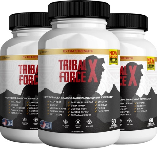 [BRSRABLQAUNRUFDK] Tribal Force X Extra Strength Natural Supplement, 60 Tablets, Gluten Free, Non-GMO, 30 Day Supply (3)