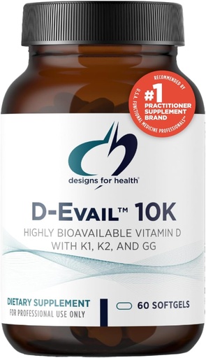 [BRSW2YYOOB5R4FYZ] Designs for Health D-Evail 10K - 10,000 IU D-vitamiinin täydentää K-vitamiini (K1, K2 MK-4) + GG - Bone, Kardiovaskulaarinen + immuuni tuki - parempi hyötyosuus D3 (60 Softgels)