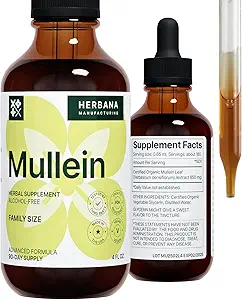 [BRSRMCT3O55AEADJ] Mullein Leaf 4 fl oz Liquid Extract - Natural Lung Cleanse & Detox Supplement - Respiratory Health and Immune Support Tincture - Family Size - High Potency Drops - 90-Day Supply