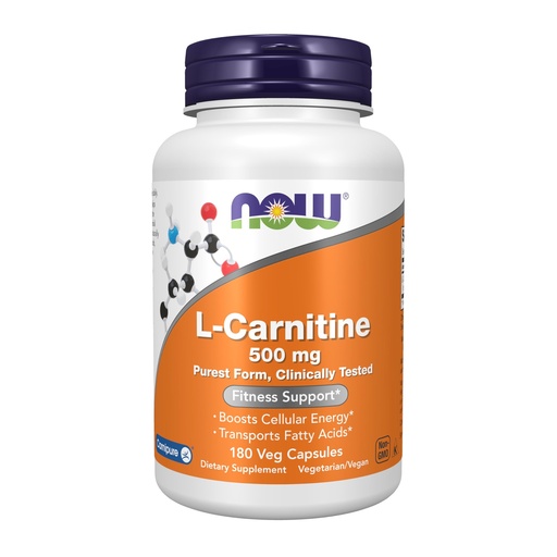 [BRSWIY32BQNBQC3K] NOW Foods Supplements, L-Carnitine 500mg, Purest Form, Amino Acid, Fitness Support*, 180 Veg Capsules