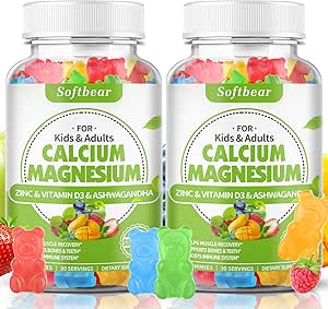 [BRSROBL2AR4BOCLX] softbear Calcium Magnesium Zinc Gummies for Women, Calcium Magnesium Supplement with Vitamin D3 for Bone Strength, Vegan, Sugar-Free, Mixed Fruit Flavor 60 Count