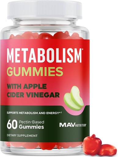 [BRSRAAT6PN4B4CY4] Metabolism Gummies with Apple Cider Vinegar | Energy, Digestion & Lean Body Mass Support | Apple Cider Vinegar Gummies with The Mother, B12 & Folate | Metabolism Support for Women & Men | 60 Ct.