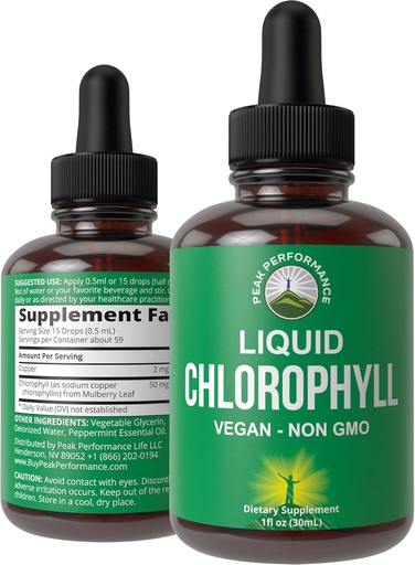 [BRSROCA2A54GK3D7] Chlorophyll Liquid Drops - Ultra High Purity, Alkoholfrei, Non-GMO, Glutenfreie flüssige Chlorophyll Drops Supplement. Nimm mit Wasser. Interne Deodorant + Hautpflege, Immun- und Verdauungsunterstützung