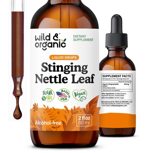 [BRSRAGQEOIIQI3DK] Wild & Organic Stinging Nettle Leaf Extract Drops - Urinary Tract Support - Liquid Stinging Nettle Supplement - Urtica Dioica Tincture - 2-Month Supply - Vegan, Sugar & Alcohol-Free - 2 fl oz