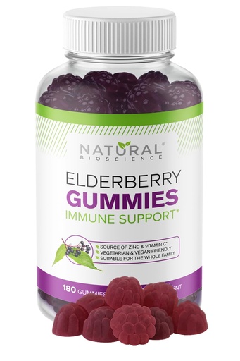 [BRSWGGIECMIGMFA3] Sambucus Elderberry Gummies with Vitamin C & Zinc – Immune Support Supplement for Adults & Kids, 180 Vegan Chewable Gummies, Black Elderberry Extract, Antioxidant Boost, Gluten-Free, GMP Facility