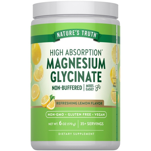[BRSROCAZAUGQYDL5] Nature's Truth Magnesium Glycinate Powder | 6 oz | Lemon Flavor | High Absorption | Vegan, Non-GMO, Gluten Free Supplement