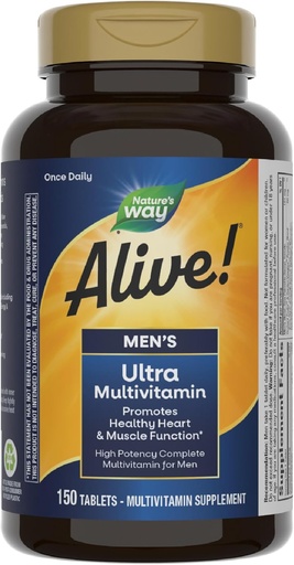 [BRSWYATYOIBW2CIV] Nature's Way Alive! Men's Daily Ultra Multivitamin, High Potency Formula, Promotes Heart & Muscle Function*, with Methylated Vitamin B12, Gluten Free, 150 Tablets