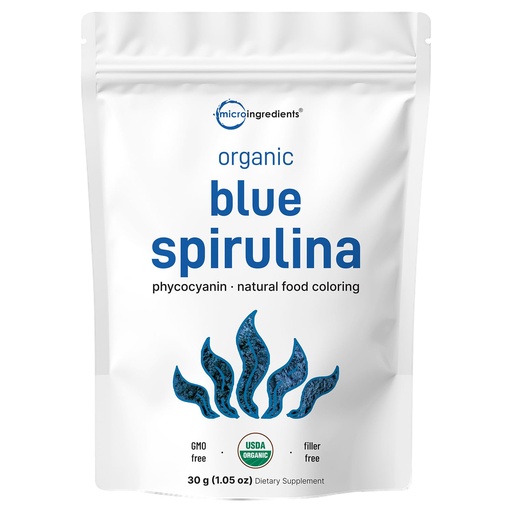 [BRSRAFQ6OECWAADA] Organic Blue Spirulina Powder (Phycocyanin Extract), 30 Servings - No Fishy Smell, 100% Vegan Protein from Blue-Green Algae, Natural Luminous Food Coloring for Smoothies, Baking, Drinks & Cooking