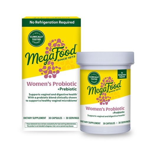 [BRSROAI7AUJQYH3U] MegaFood Womens Probiotic + Prebiotic - Gluten-Free Prebiotics and Probiotics for Women, Supports Digestive Health & Regularity, Vaginal Probiotics for Healthy pH Levels, Vegetarian - 30 Capsules