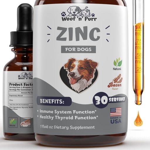 [BRSROCQLPN5QYDQ7] Zinc for Dogs - Dog Zinc Supplement - Helps to Support Healthy Skin, Coat, Immune Health & More - Dog Zinc - Dog Skin and Coat Supplement - Skin and Coat Supplement for Dogs - 1 fl oz - Bacon Flavor