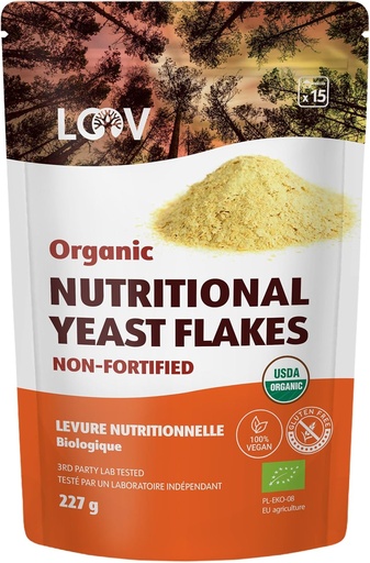 [BRSWYAADCFYAMFDA] LOOV Organic Non-Fortified Nutritional Yeast Flakes - Vegan, Gluten Free, Non-GMO Unfortified Nooch - Good Source of Natural B-Vitamins - No Added Salt or Sugar - Resealable Bag, 8 Ounces (227 Grams)