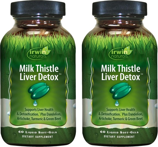 [BRSRMYL5A54AIC37] Irwin Naturals Milk Thistle Liver Detox - 60 Liquid Soft-Gels, Pack of 2 - Supports Liver Health with Dandelion, Artichoke, Turmeric & Green Beet Root - 60 Total Servings