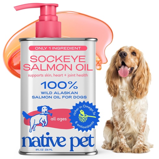 [BRSRAGAEDMHRSDQ3] Native Pet Sockeye Salmon Oil for Dogs & Cats - Wild Alaskan Fish Oil for Dogs - Supports Strong Joints, Skin & Coat, Heart Health & Cognition - Single-Origin Pure Omega-3 EPA & DHA - 8oz