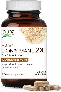 [BRSWGFAPA57B6CA4] PURE ESSENCE LABS MyPure Lion's Mane 2X - Double Strength Brain Support Supplement with 100% Organic Fruiting Body Lion's Mane for Cognitive Health, Focus, Memory & Mental Clarity, 60 Capsules